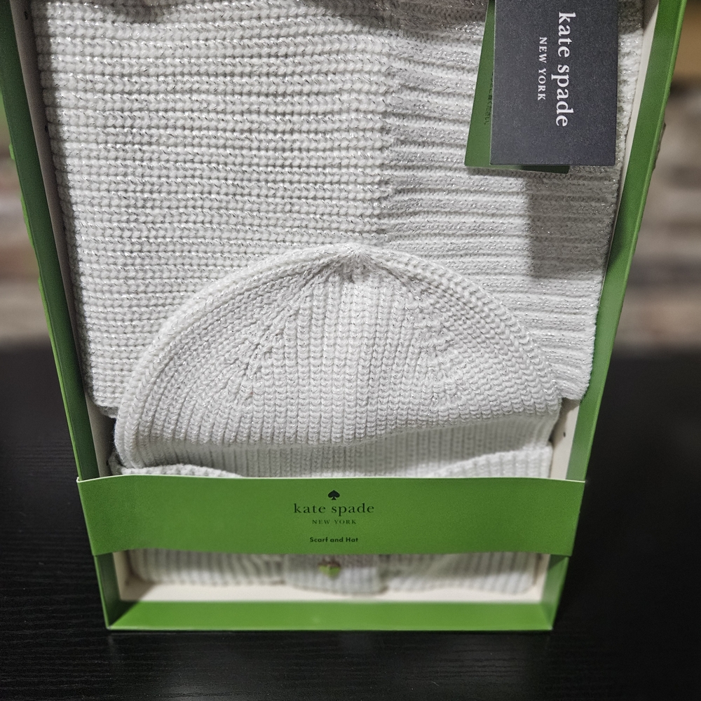 kate spade cream knit hat and scarf set
